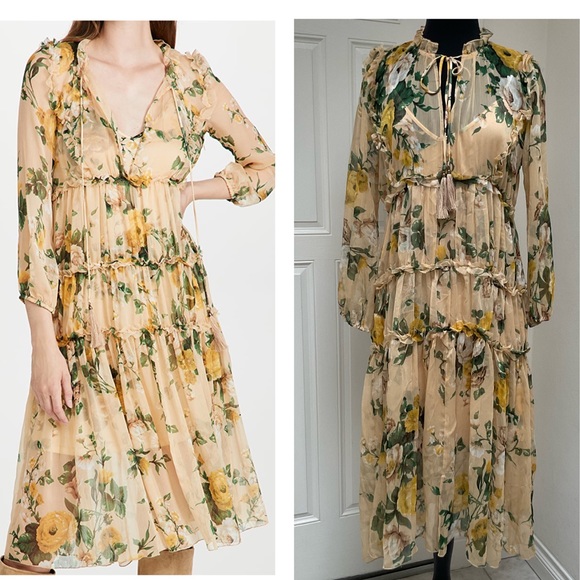 Anthropologie Dresses & Skirts - OPT Selena Floral Tiered Long Sleeve Midi Dress